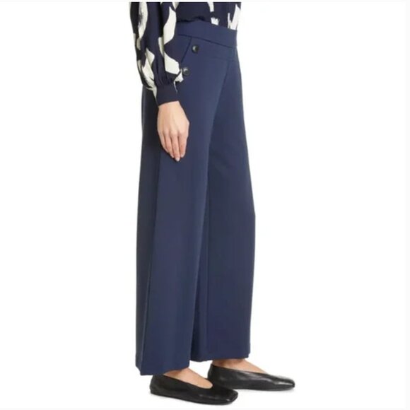NEW Masai Copenhagen Prisca Ponte Wide Leg Trousers in Navy Blue Blazer XL NWT - Picture 3 of 13